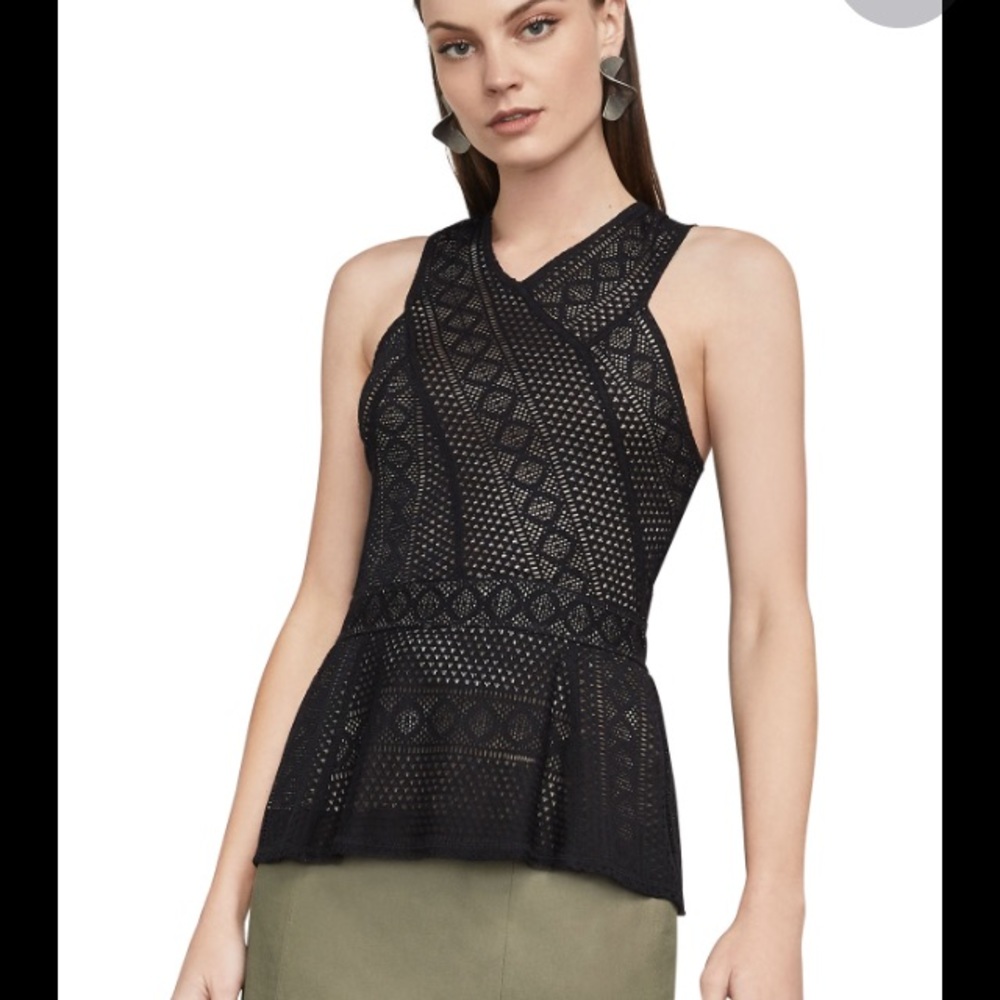 NWT BCBG MAXAZRIA Hanne Geometric Lace Peplum Top